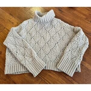 POL CLOTHING Cropped Eyelet Cutout Sweater Grey Turtleneck SMT420A Size Medium